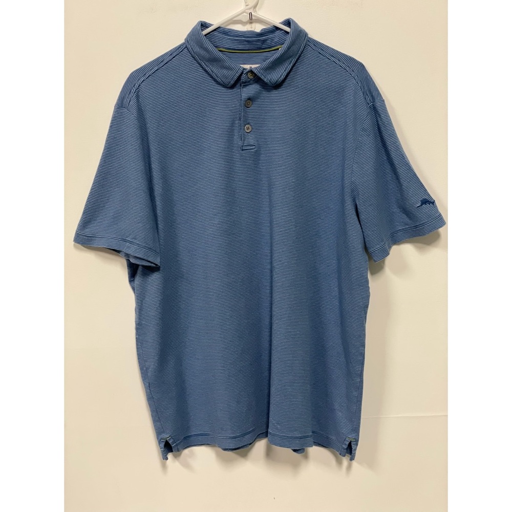 Men's Tommy Bahama Striped Short Sleeve Polo Shirt Blue Size XL